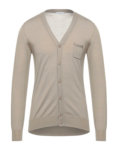 PAOLO PECORA Cardigan Khaki 100% Wool, Mother-of-pearl