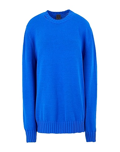 8 by YOOX Sweater COTTON RIPPED CREW-NECK JUMPER
 Bright blue 100% Cotton
