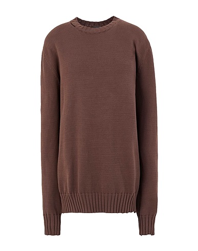 8 by YOOX Sweater COTTON RIPPED CREW-NECK JUMPER
 Chocolate brown 100% Cotton