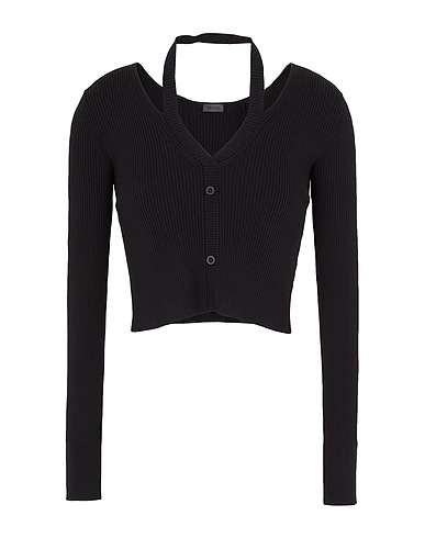 8 by YOOX Jumper RIBBED L/SLEEVES KNIT CROP TOP
 Black 55% Viscose, 43% Polyamide, 2% Elastane