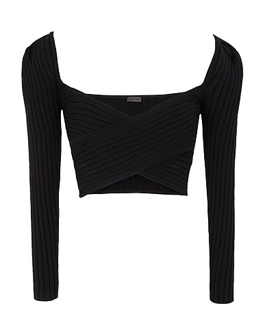 8 by YOOX Top RIBBED L/SLEEVE KNIT CROP TOP
 Nero 72% Viscosa, 28% Poliestere