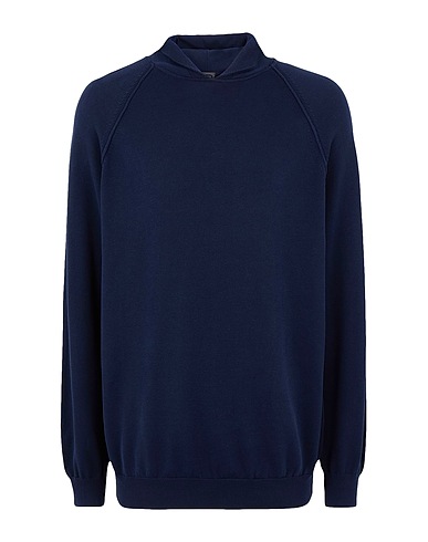 8 by YOOX Pullover COTTON RAGLAN REGULAR-FIT KNIT HOODIE Blu notte 100% Cotone