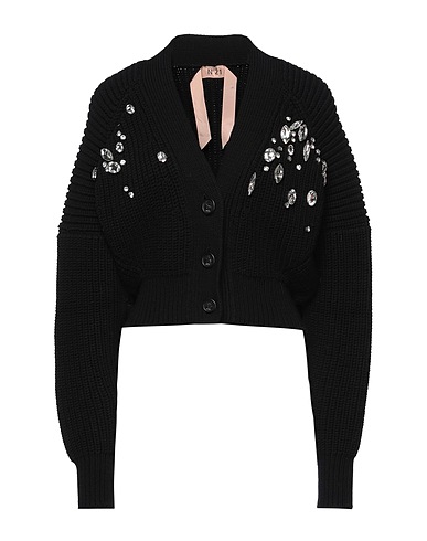 N°21 Cardigan Nero 100% Lana Vergine, Vetro, Ottone