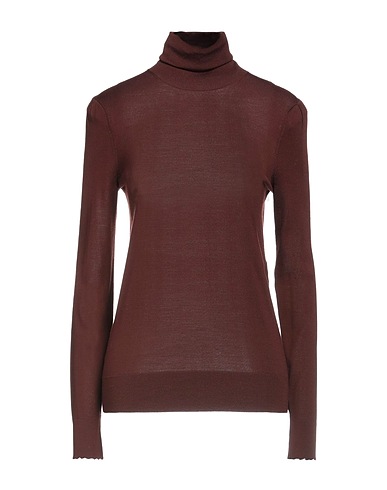 CHLOÉ Polo neck Chocolate brown 100% Wool, Polyamide, Elastane