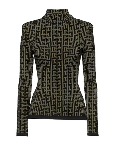 BALMAIN Turtleneck Military green 48% Wool, 31% Viscose, 19% Polyamide, 2% Elastane