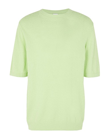 8 by YOOX Sweater COTTON-BLEND BOUCLE' KNIT T-SHIRT Light green 65% Cotton, 35% Polyamide