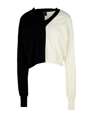 8 by YOOX Jumper KNIT V-NECK BI COLOR SWEATER
 Black 52% Viscose, 28% Polyester, 20% Polyamide