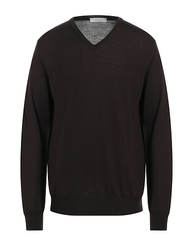 VNECK Jumper Dark brown 100% Merino Wool
