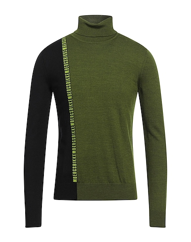 BIKKEMBERGS Polo neck Military green 50% Wool, 50% Acrylic, Polyester