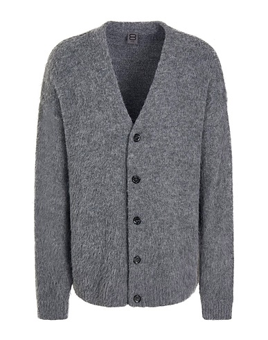 8 by YOOX Strickjacke BRUSHED OVER-SIZE CARDIGAN
 Grau 56% Acryl, 30% Polyamid, 7% Viskose, 7% Wolle