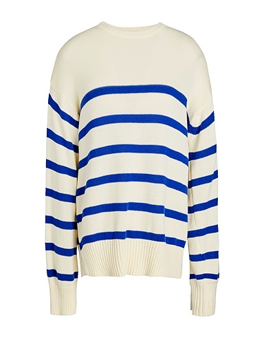 8 by YOOX Jumper STRIPED KNIT REGULAR FIT CREW-NECK
 Ivory 100% Organic cotton
