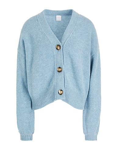 8 by YOOX Cardigan Bleu ciel 70% Laine recyclé, 25% Polyamide recyclé, 5% Autres fibres