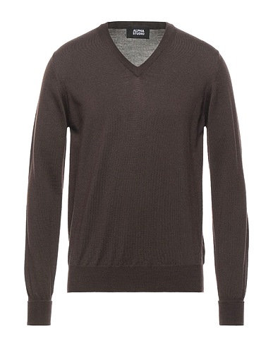 ALPHA STUDIO Pullover Testa di moro 100% Lana Merino, Pelle di agnello