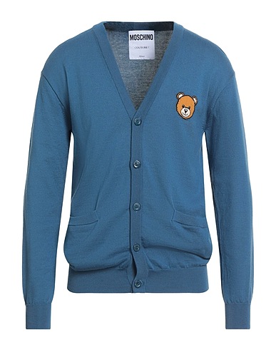MOSCHINO Cardigan Slate blue 100% Virgin Wool, Polyamide, Elastane