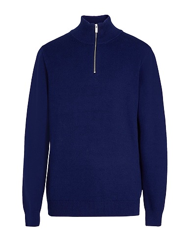 8 by YOOX Sweater with zip ORGANIC COTTON-CACHEMERE BLEND KNITWEAR HALF-ZIP JUMPER
 Midnight blue 95% Organic cotton, 5% Cashmere