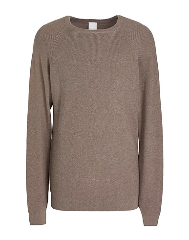 8 by YOOX Pullover ORGANIC COTTON-CACHEMERE BLEND KNITWEAR ROUND-NECK RIB JUMPER
 Tortora 95% Cotone organico, 5% Cachemire