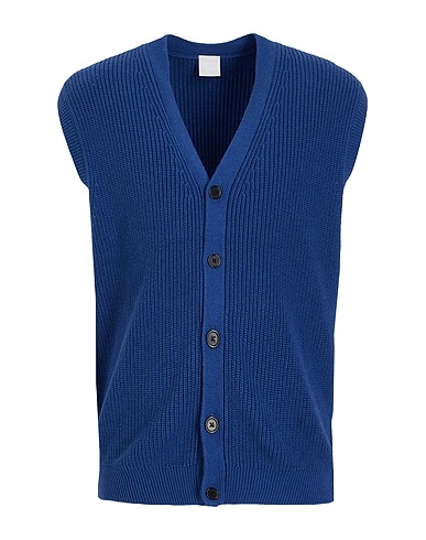 8 by YOOX Cardigan ORGANIC COTTON-CACHEMERE BLEND KNITWEAR S/LESS CARDIGAN Slate blue 95% Organic cotton, 5% Cashmere