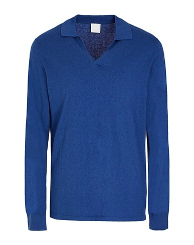 8 by YOOX Sweater ORGANIC COTTON-CACHEMERE BLEND KNITWEAR L/SLEEVE POLO Blue 95% Organic cotton, 5% Cashmere