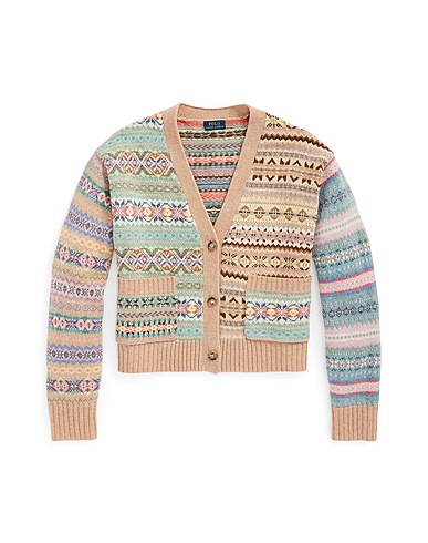 POLO RALPH LAUREN Strickjacke PANELED FAIR ISLE V-NECK CARDIGAN
 Beige 65% Wolle, 17% Baumwolle, 6% Kaschmir, 6% Viskose, 6% Recyceltes nylon