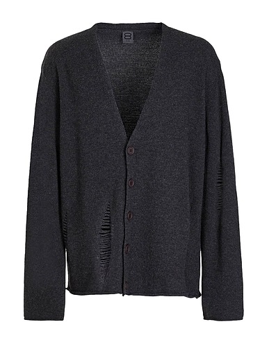 8 by YOOX Cardigan WOOL BLEND RIPPED CARDIGAN Charcoal 70% Recycled wool, 25% Recycled polyamide, 5% Other Fibres
