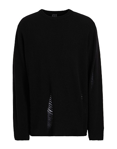 8 by YOOX Jersey WOOL BLEND RIPPED CREWNECK JUMPER Negro 70% Lana reciclado, 25% Poliamida reciclado, 5% Otras Fibras