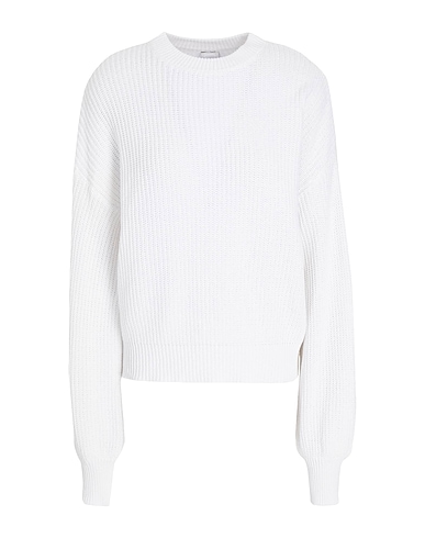 8 by YOOX Pullover KNIT RIBBED COTTON SWEATER
 Bianco 50% Cotone, 50% Cotone riciclato