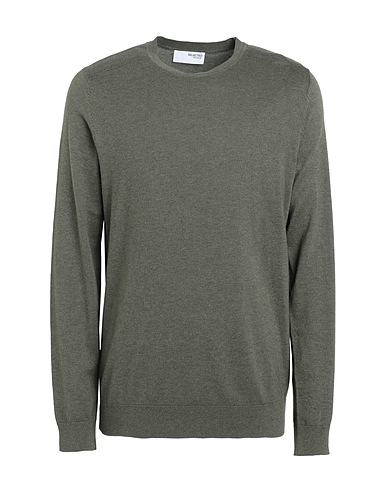 SELECTED HOMME Jumper Military green 100% Pima Cotton