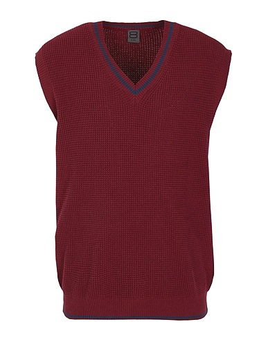 8 by YOOX Jumper COTTON RIB KNIT S/LESS  V-NECK Burgundy 50% Cotton, 50% Recycled cotton