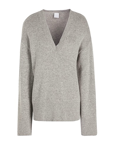 8 by YOOX Jumper RIBBED KNIT V-NECK OVERSIZED SWEATER Grey 30% Lyocell, 30% Recycled polyamide, 30% Recycled wool, 10% Recycled cashmere