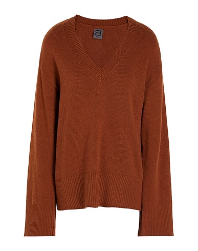 8 by YOOX Jumper RIBBED KNIT V-NECK OVERSIZED SWEATER Brown 30% Lyocell, 30% Recycled polyamide, 30% Recycled wool, 10% Recycled cashmere