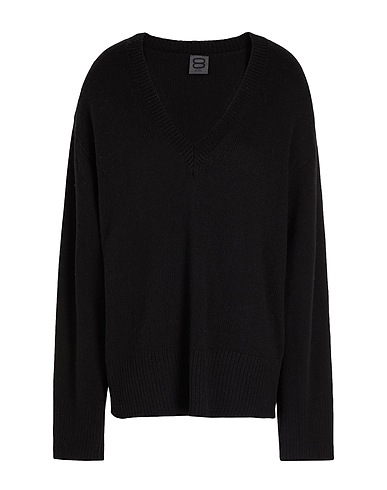 8 by YOOX Jumper RIBBED KNIT V-NECK OVERSIZED SWEATER Black 30% Lyocell, 30% Recycled polyamide, 30% Recycled wool, 10% Recycled cashmere