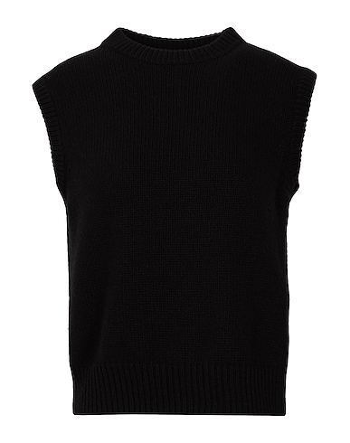 8 by YOOX Sleeveless sweater KNIT CREWNECK VEST WITH SIDE SPLIT
 Black 30% Viscose, 30% Recycled polyamide, 30% Recycled wool, 10% Regenerated Cashmere