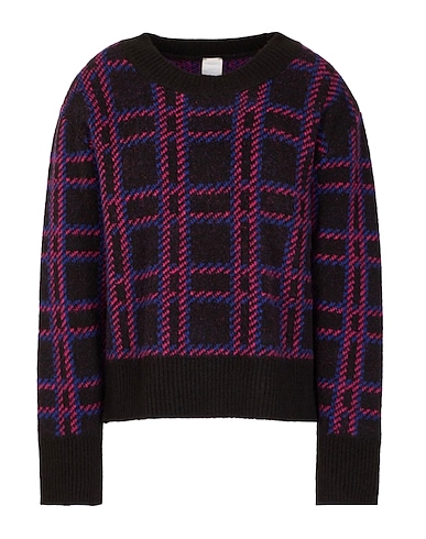 8 by YOOX Jumper CHECK PATTERN KNIT SWEATER
 Black 60% Acrylic, 14% Polyamide, 10% Polyester, 8% Viscose, 8% Wool