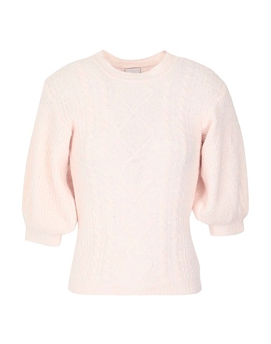 8 by YOOX Jumper BRUSHED CABLE KNIT SHORT SLEEVE CROPPED SWEATER Light pink 49% Recycled polyamide, 25% Viscose, 25% Wool, 1% Elastane
