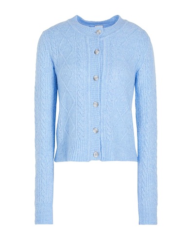 8 by YOOX Cardigan BRUSHED CABLE KNIT CARDIGAN Azure 49% Recycled polyamide, 25% Viscose, 25% Wool, 1% Elastane