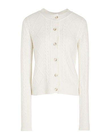 8 by YOOX Cardigan BRUSHED CABLE KNIT CARDIGAN Ivory 49% Recycled polyamide, 25% Viscose, 25% Wool, 1% Elastane