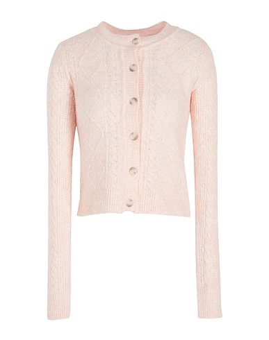 8 by YOOX Strickjacke BRUSHED CABLE KNIT CARDIGAN Hellrosa 49% Recyceltes Polyamid, 25% Viskose, 25% Wolle, 1% Elastan