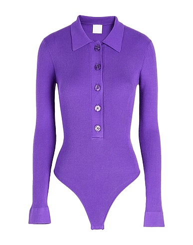 8 by YOOX プルオーバー RIB KNIT OPEN BACK POLO-NECK BODYSUIT パープル レーヨン 72% / リサイクルポリエステル 28%