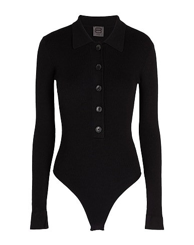 8 by YOOX Jumper RIB KNIT OPEN BACK POLO-NECK BODYSUIT Black 72% Viscose, 28% Recycled polyester