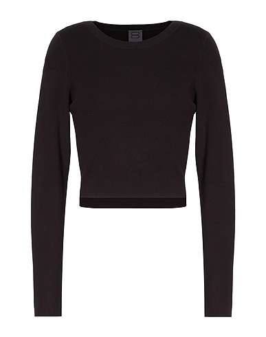 8 by YOOX Jumper RIBBED KNIT SLIM FIT EXTRA CROPPED CREW-NECK
 Black 73% Viscose, 27% Polyamide