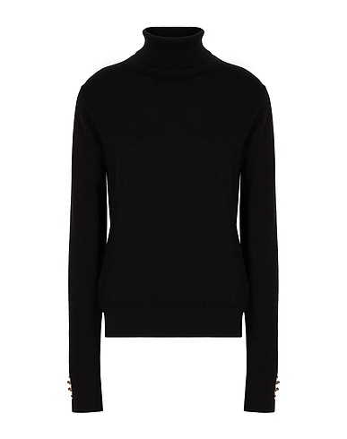 8 by YOOX タートルネック KNIT METAL BUTTONS DETAIL ROLL-NECK ブラック オーガニックコットン 70% / ナイロン 20% / シルク 10%