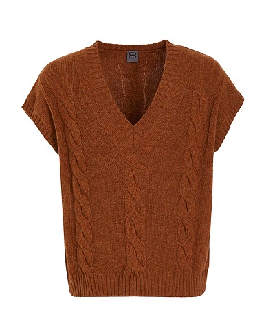 8 by YOOX Jumper CABLE KNIT VEST Brown 70% Recycled wool, 25% Recycled polyamide, 5% Other Fibres