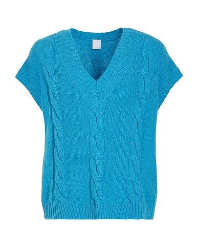 8 by YOOX Jumper CABLE KNIT VEST Turquoise 70% Recycled wool, 25% Recycled polyamide, 5% Other Fibres