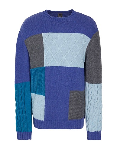 8 by YOOX Pullover JACQUARD KNIT PATCHWORK CREWNECK Königsblau 70% Recycelte Wolle, 25% Recyceltes Polyamid, 5% Andere Fasern