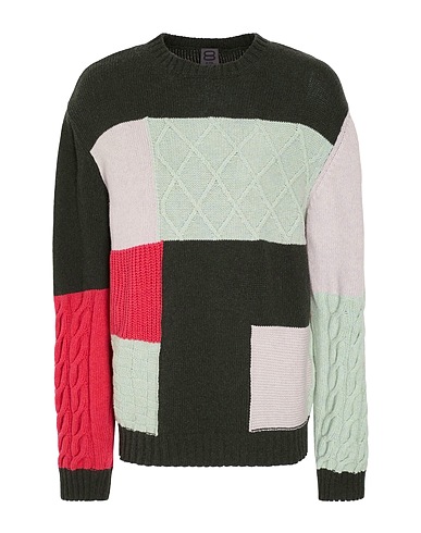 8 by YOOX Jumper JACQUARD KNIT PATCHWORK CREWNECK Light green 70% Recycled wool, 25% Recycled polyamide, 5% Other Fibres