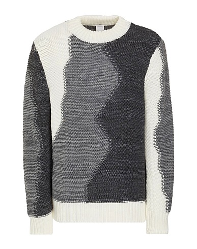 8 by YOOX Jumper JACQUARD KNIT CREWNECK Steel grey 75% Acrylic, 10% Viscose, 10% Wool, 5% Alpaca wool
