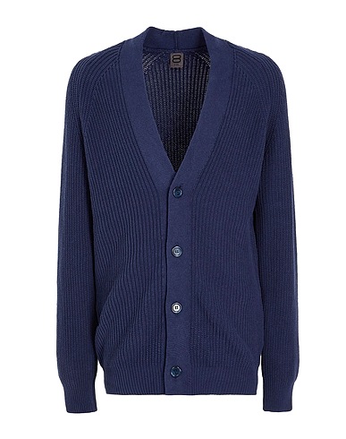 8 by YOOX Cardigan COTTON RIB KNIT CARDIGAN Midnight blue 50% Cotton, 50% Recycled cotton