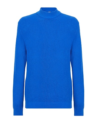 8 by YOOX タートルネック COTTON RIB KNIT MOCK-NECK JUMPER ブライトブルー コットン 50% / 再生コットン 50%