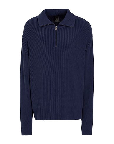 8 by YOOX Pullover COTTON RIB KNIT HALF ZIP JUMPER Taubenblau 50% Baumwolle, 50% Recycelte Baumwolle