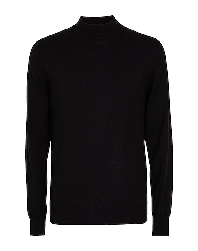 8 by YOOX Polo neck MERINO WOOL REGULAR-FIT MOCK-NECK Black 100% Merino Wool